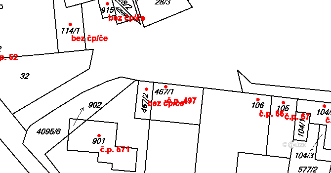 Lenešice 497 na parcele st. 467/1 v KÚ Lenešice, Katastrální mapa