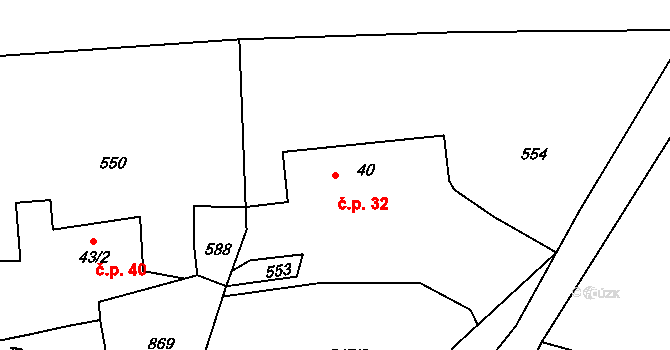 Újezd 32, Horšice na parcele st. 40 v KÚ Újezd u Horšic, Katastrální mapa