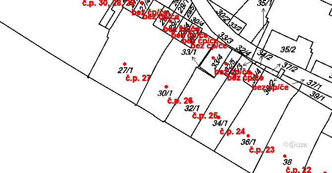 Kostelec nad Orlicí 26 na parcele st. 30/1 v KÚ Kostelec nad Orlicí, Katastrální mapa