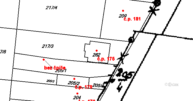 Přepychy 175 na parcele st. 262 v KÚ Přepychy u Opočna, Katastrální mapa