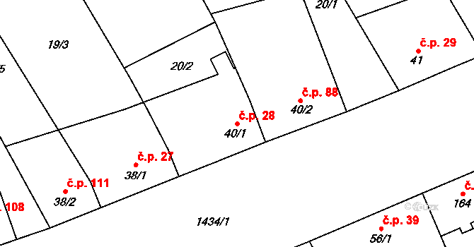 Chvalnov 28, Chvalnov-Lísky na parcele st. 40/1 v KÚ Chvalnov, Katastrální mapa