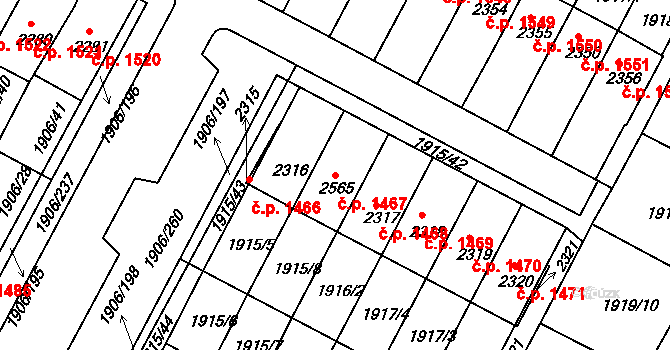 Bystřice pod Hostýnem 1467 na parcele st. 2565 v KÚ Bystřice pod Hostýnem, Katastrální mapa