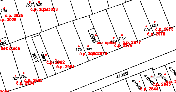 Znojmo 2979 na parcele st. 113/1 v KÚ Znojmo-Louka, Katastrální mapa