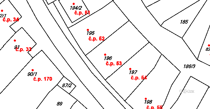 Konice 53, Znojmo na parcele st. 196 v KÚ Konice u Znojma, Katastrální mapa