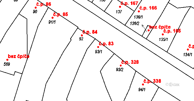 Lišov 83 na parcele st. 93/1 v KÚ Lišov, Katastrální mapa