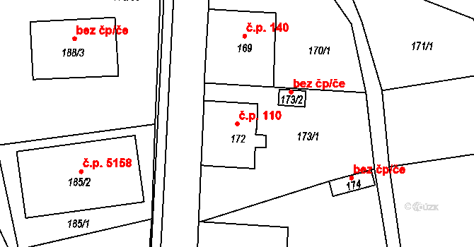Rýnovice 110, Jablonec nad Nisou na parcele st. 172 v KÚ Rýnovice, Katastrální mapa