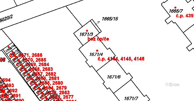 Jihlava 4144,4145,4146 na parcele st. 1671/4 v KÚ Jihlava, Katastrální mapa