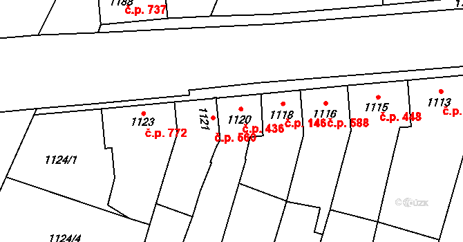 Sadská 436 na parcele st. 1120 v KÚ Sadská, Katastrální mapa