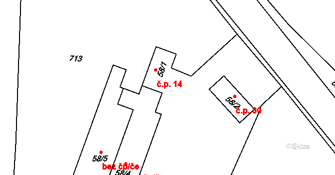 Obora 14, Obrubce na parcele st. 58/1 v KÚ Obrubce, Katastrální mapa