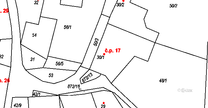 Cetyně 17 na parcele st. 30/1 v KÚ Cetyně, Katastrální mapa