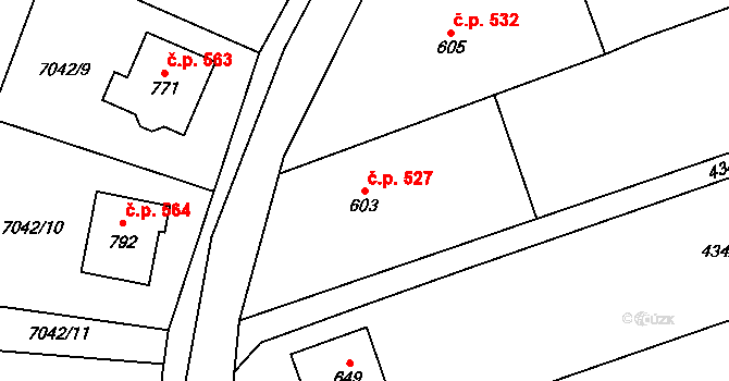 Dambořice 527 na parcele st. 603 v KÚ Dambořice, Katastrální mapa