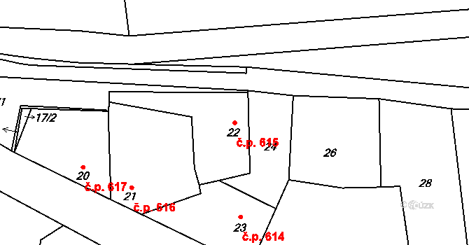 Dubí 615, Kladno na parcele st. 22 v KÚ Dubí u Kladna, Katastrální mapa