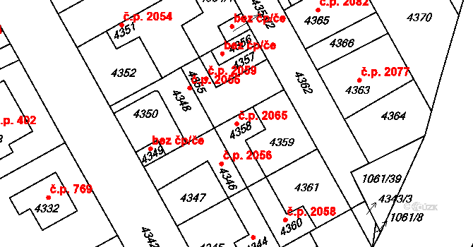 Kladno 2065 na parcele st. 4358 v KÚ Kladno, Katastrální mapa