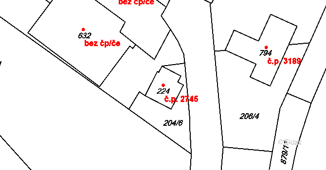 Šumperk 2745 na parcele st. 224 v KÚ Dolní Temenice, Katastrální mapa