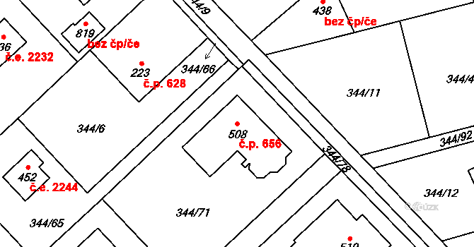 Struhařov 656, Kamenice na parcele st. 508 v KÚ Štiřín, Katastrální mapa