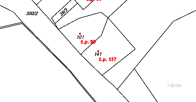 Mratín 137 na parcele st. 141 v KÚ Mratín, Katastrální mapa