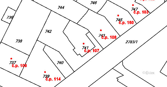 Dačice V 107, Dačice na parcele st. 741 v KÚ Dačice, Katastrální mapa