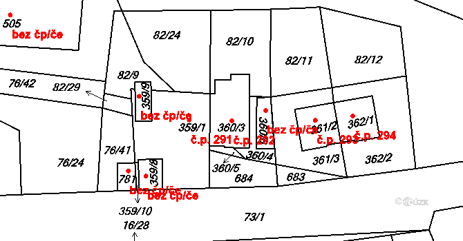Hostomice 292 na parcele st. 360/3 v KÚ Hostomice nad Bílinou, Katastrální mapa