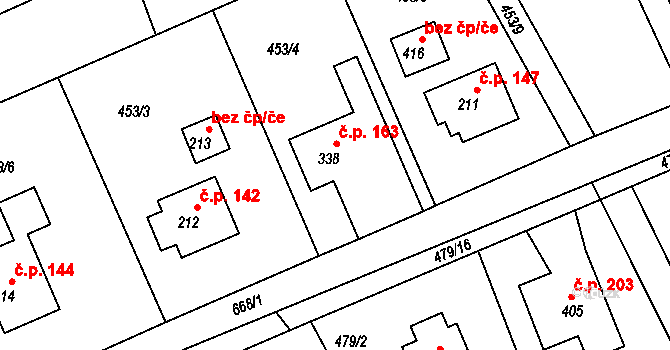 Soběšovice 163 na parcele st. 338 v KÚ Horní Soběšovice, Katastrální mapa