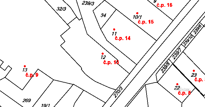 Krňovice 13, Třebechovice pod Orebem na parcele st. 12 v KÚ Krňovice, Katastrální mapa