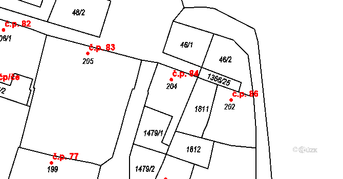 Chlumec nad Cidlinou I 84, Chlumec nad Cidlinou na parcele st. 204 v KÚ Chlumec nad Cidlinou, Katastrální mapa