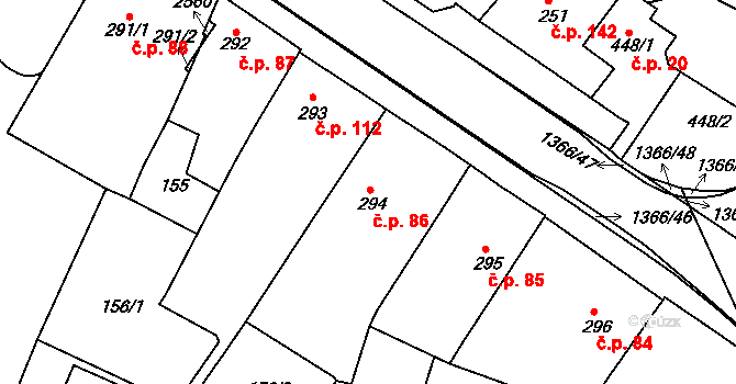 Chlumec nad Cidlinou IV 86, Chlumec nad Cidlinou na parcele st. 294 v KÚ Chlumec nad Cidlinou, Katastrální mapa