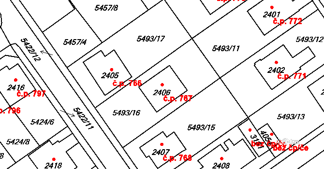 Horní Předměstí 767, Polička na parcele st. 2406 v KÚ Polička, Katastrální mapa