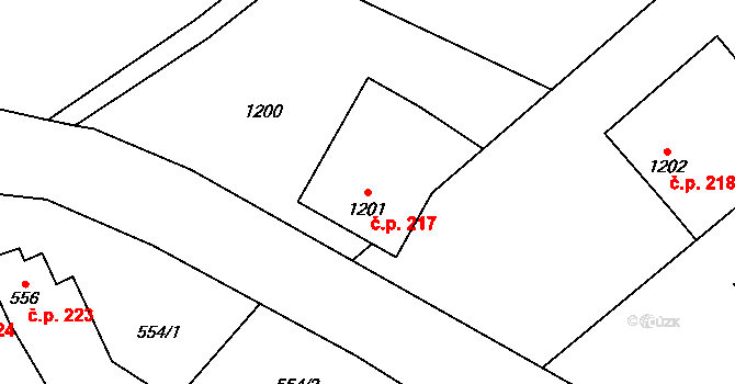 Rakodavy 217, Věrovany na parcele st. 1201 v KÚ Věrovany, Katastrální mapa