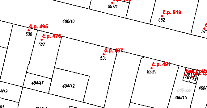 Libochovice 497 na parcele st. 531 v KÚ Libochovice, Katastrální mapa