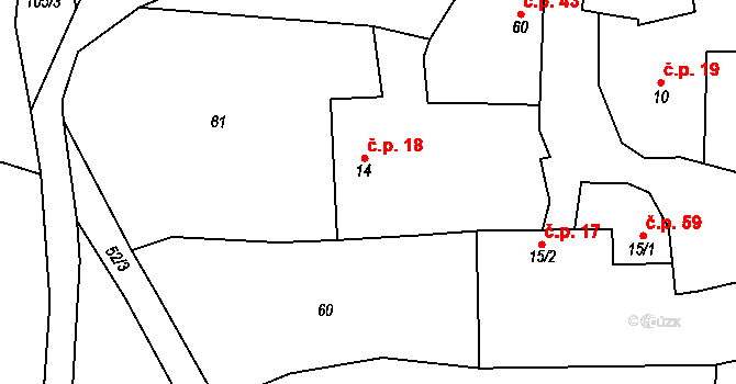 Poplze 18, Libochovice na parcele st. 14 v KÚ Poplze, Katastrální mapa