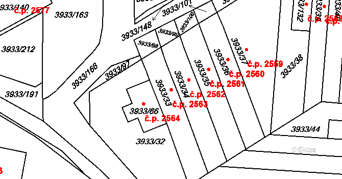 Roudnice nad Labem 2563 na parcele st. 3933/33 v KÚ Roudnice nad Labem, Katastrální mapa