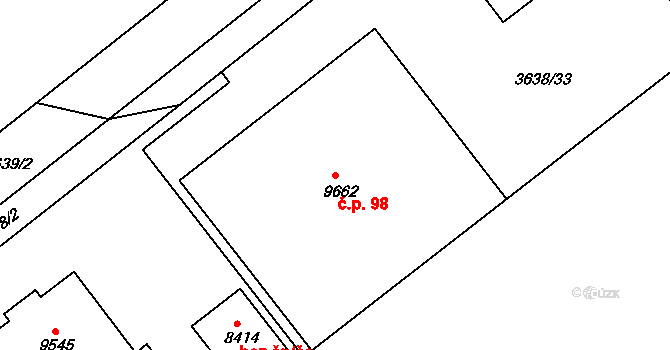 Cihelna 98, Pardubice na parcele st. 9662 v KÚ Pardubice, Katastrální mapa