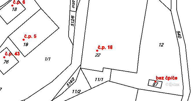 Lačnov 18, Korouhev na parcele st. 22 v KÚ Lačnov u Korouhve, Katastrální mapa