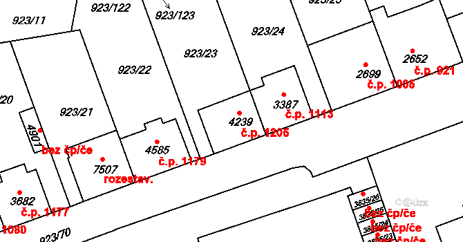 Horka-Domky 1205, Třebíč na parcele st. 4239 v KÚ Třebíč, Katastrální mapa