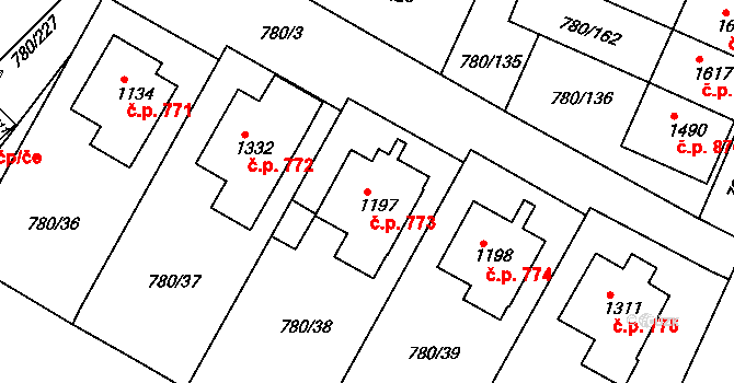 Náměšť nad Oslavou 773 na parcele st. 1197 v KÚ Náměšť nad Oslavou, Katastrální mapa