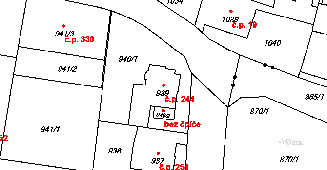 Pudlov 244, Bohumín na parcele st. 939 v KÚ Pudlov, Katastrální mapa