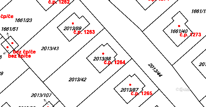 Pelhřimov 1264 na parcele st. 2013/88 v KÚ Pelhřimov, Katastrální mapa