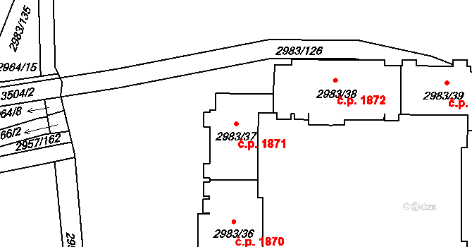 Pelhřimov 1871 na parcele st. 2983/37 v KÚ Pelhřimov, Katastrální mapa