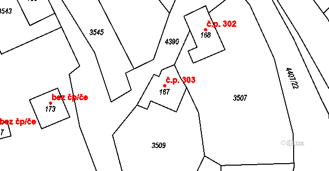 Heřmanovice 303 na parcele st. 167 v KÚ Heřmanovice, Katastrální mapa