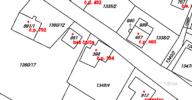 Bublava 394 na parcele st. 398 v KÚ Bublava, Katastrální mapa