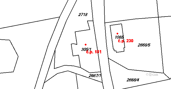 Jílové 151 na parcele st. 305/1 v KÚ Jílové u Děčína, Katastrální mapa