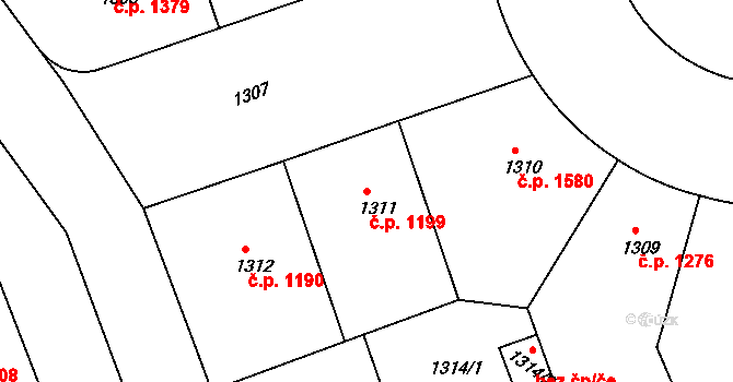 Žižkov 1199, Praha na parcele st. 1311 v KÚ Žižkov, Katastrální mapa
