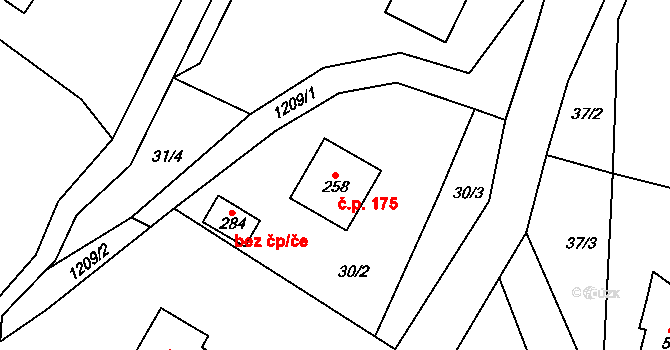 Čistá v Krkonoších 175, Černý Důl na parcele st. 258 v KÚ Čistá v Krkonoších, Katastrální mapa