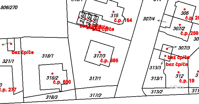Malešice 586, Praha na parcele st. 317/3 v KÚ Malešice, Katastrální mapa