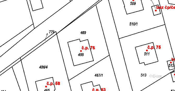 Chlum 76, Nalžovice na parcele st. 488 v KÚ Nalžovice, Katastrální mapa