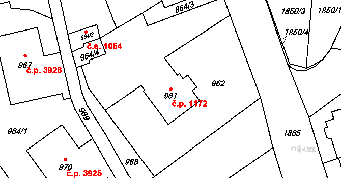 Chomutov 1172 na parcele st. 961 v KÚ Chomutov I, Katastrální mapa