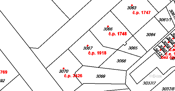Chomutov 1918 na parcele st. 3067 v KÚ Chomutov I, Katastrální mapa