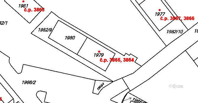 Chomutov 3864,3865 na parcele st. 1979 v KÚ Chomutov I, Katastrální mapa