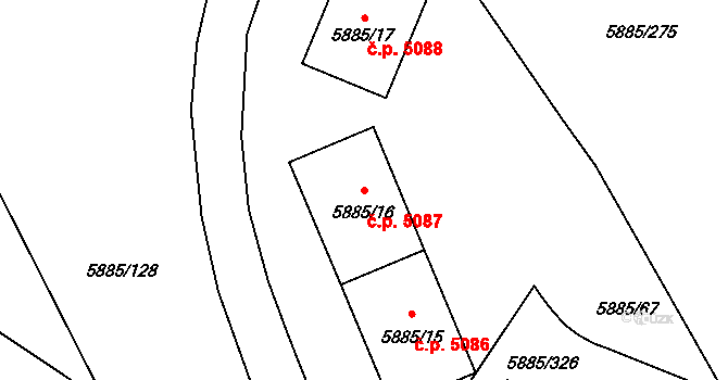 Chomutov 5087 na parcele st. 5885/16 v KÚ Chomutov I, Katastrální mapa