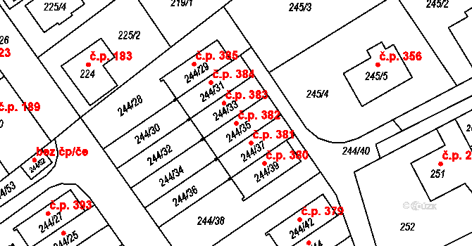 Liberec XII-Staré Pavlovice 382, Liberec na parcele st. 244/35 v KÚ Staré Pavlovice, Katastrální mapa